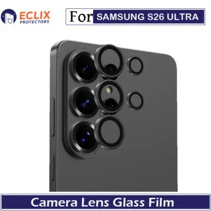 ECLIX Samsung S26 Ultra Premium Camera Lens Glass Protector with Metal Rings | Ultra Clear 9H Anti Scratch Full Coverage Lens Guard - Black