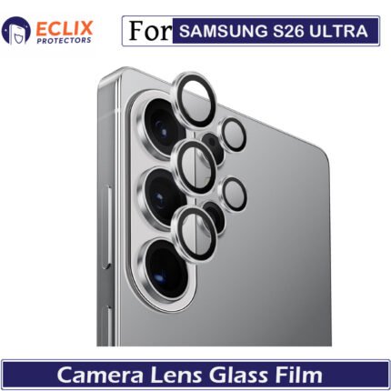 ECLIX Samsung S26 Ultra Premium Camera Lens Glass Protector with Metal Rings | Ultra Clear 9H Anti Scratch Full Coverage Lens Guard - Silver