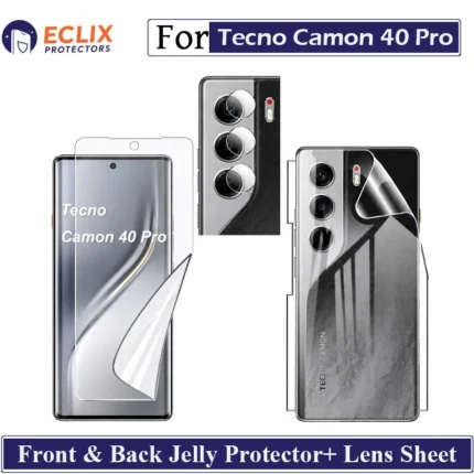 Tecno Camon 40 Pro Front Hydrogel Film + Back Hydrogel Protector + Camera Lens Protector 3 In 1 Full Body Protection Kit