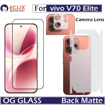 Vivo V70 Elite OG Tempered Glass + Back Matte 360 Film + Camera Lens Protector Full Body Protection Kit