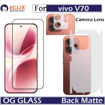 Vivo V70 OG Tempered Glass + Back Matte 360 Film + Camera Lens Protector Full Body Protection Kit