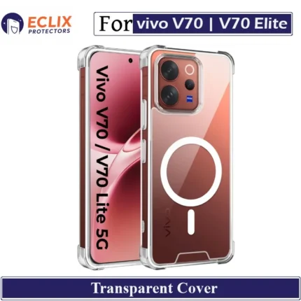 Vivo V70 / V70 Elite Transparent Airbag Shockproof Case Crystal Clear Magnetic Ring Back Cover